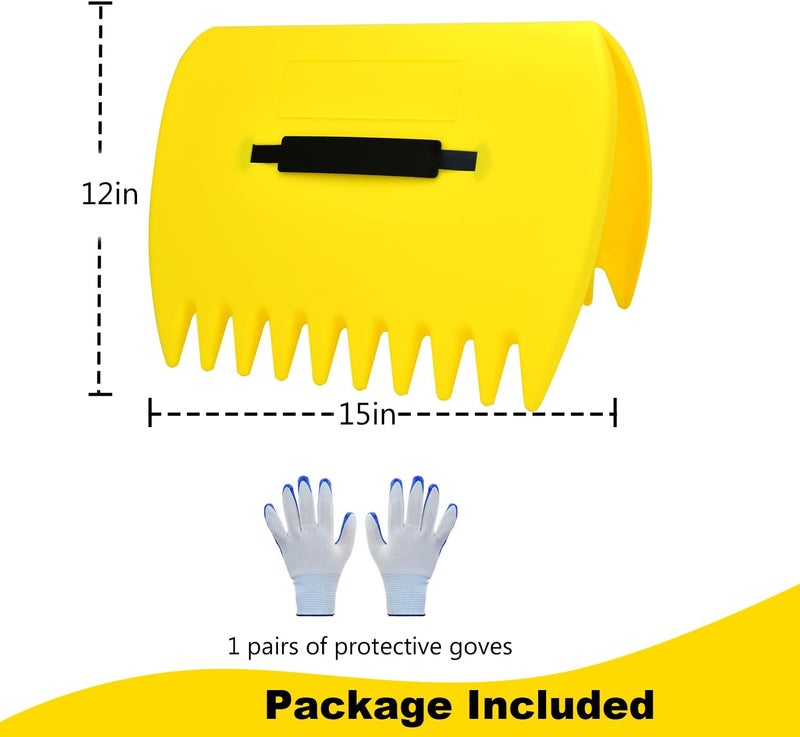 chicarry Leaf Scoops Hand Rakes, Leaf Scoops and Claws with Gloves, Lightweight Plastic Leaf Scoop, Large Leaf Grabbers for Picking Up Leaves, Clippings, Grass(1 Set, Yellow) - Image 2
